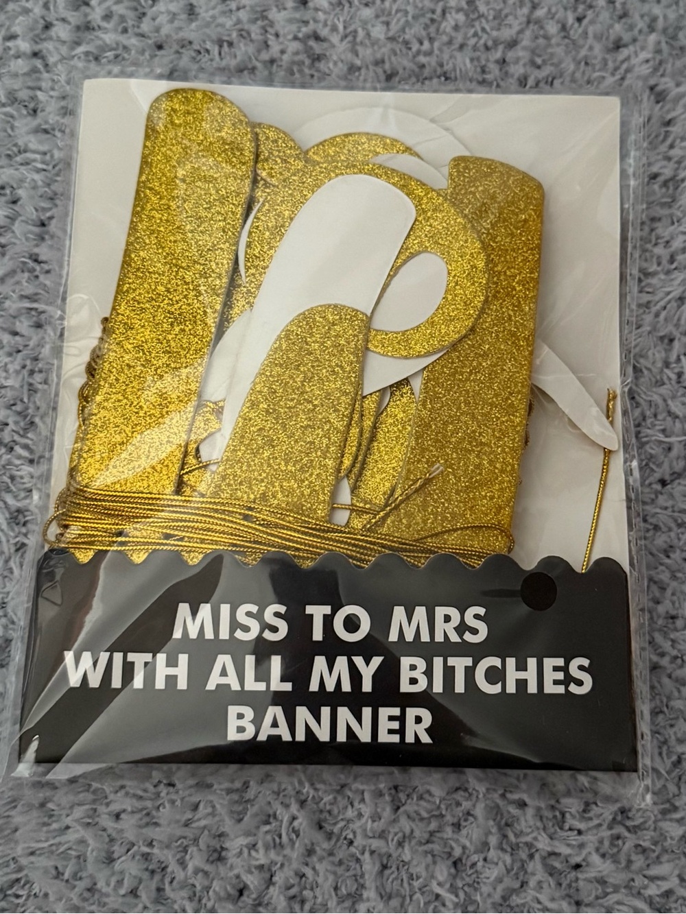 Miss To Mrs Gold Glitter Banner Bachelorette Party Decoration NWT
